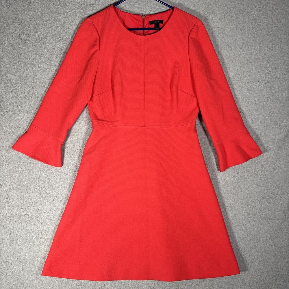 J Crew Dress Womenβs Size 8 Red 3/4 Trumpetβ Cuff Sleeve Capsule Minimalist
